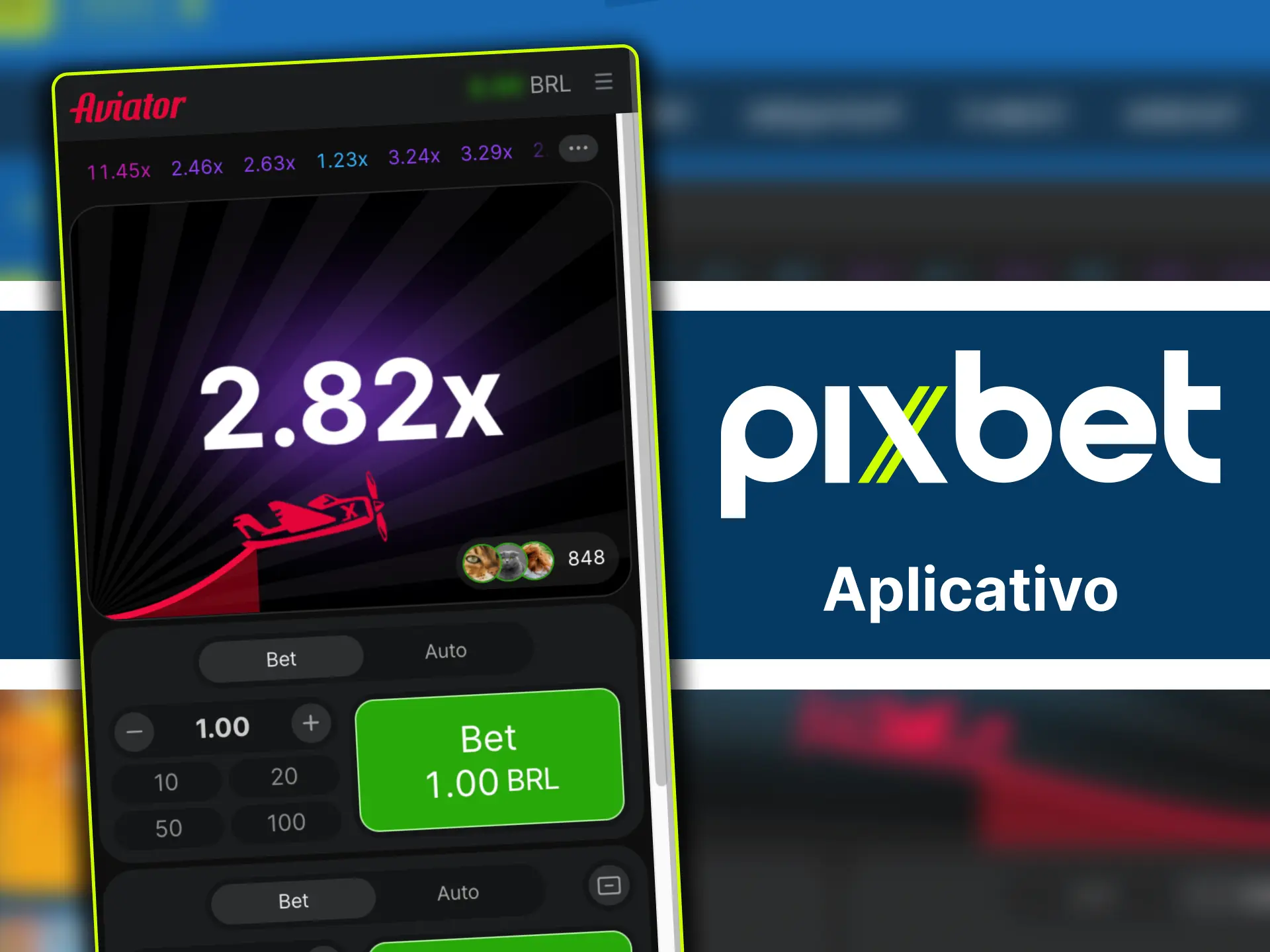 Baixe o app Pixbet e jogue Aviator no celular.