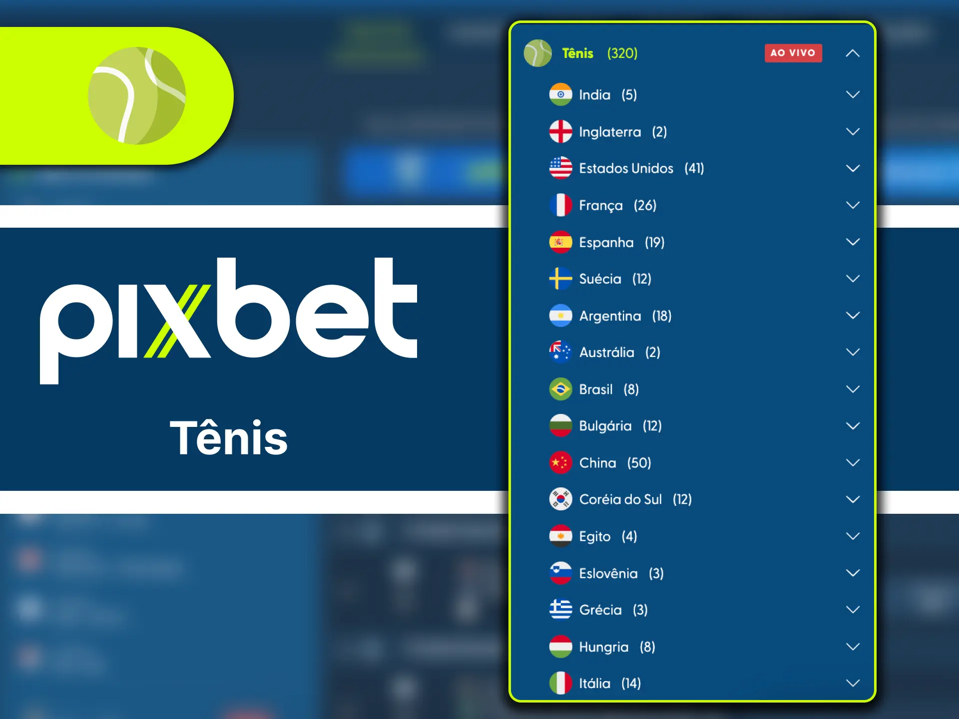 Aposte em tênis do Brasil, EUA, França e mais no Pixbet.