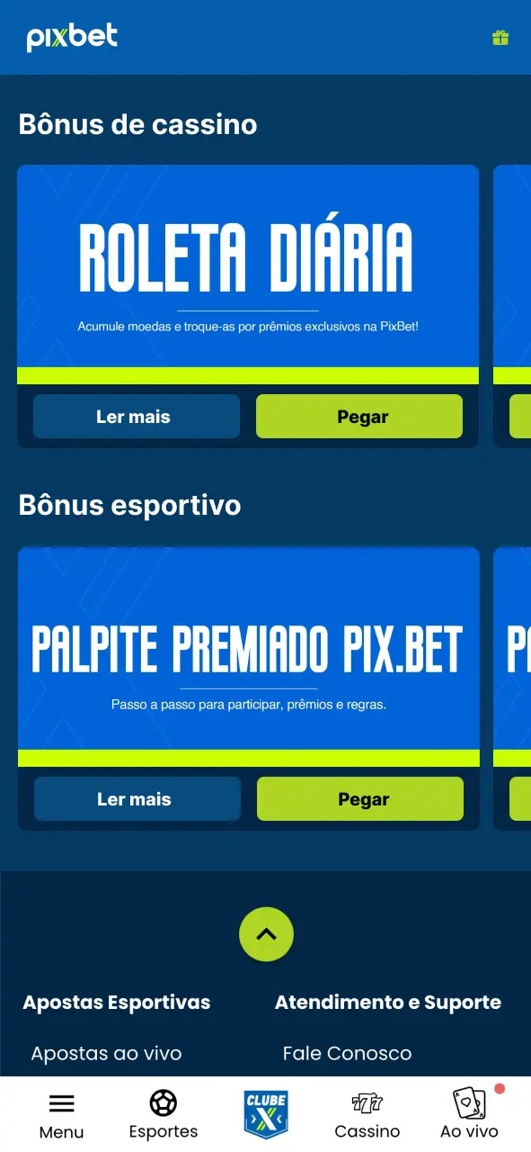 Escolha seu bônus Pixbet em esportes, cassino ou torneios.