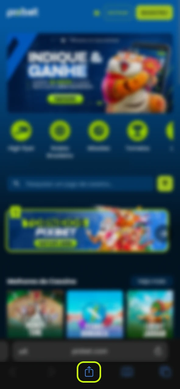 Abra o menu do navegador para instalar o Pixbet PWA.