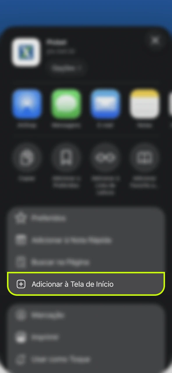 Use a função de adicionar o Pixbet à tela inicial.