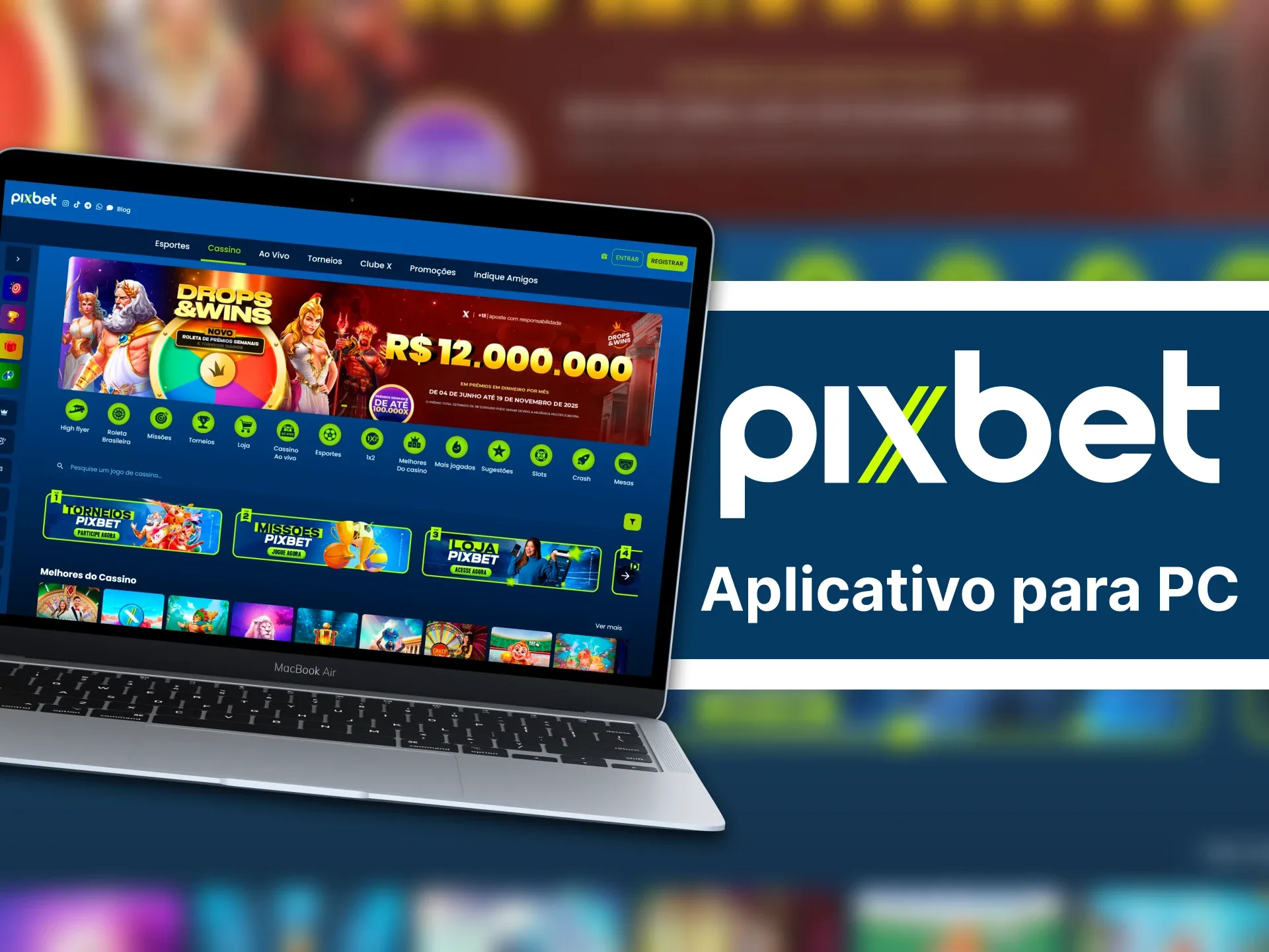 Aproveite os jogos de cassino e as apostas esportivas no aplicativo Pixbet para PC.