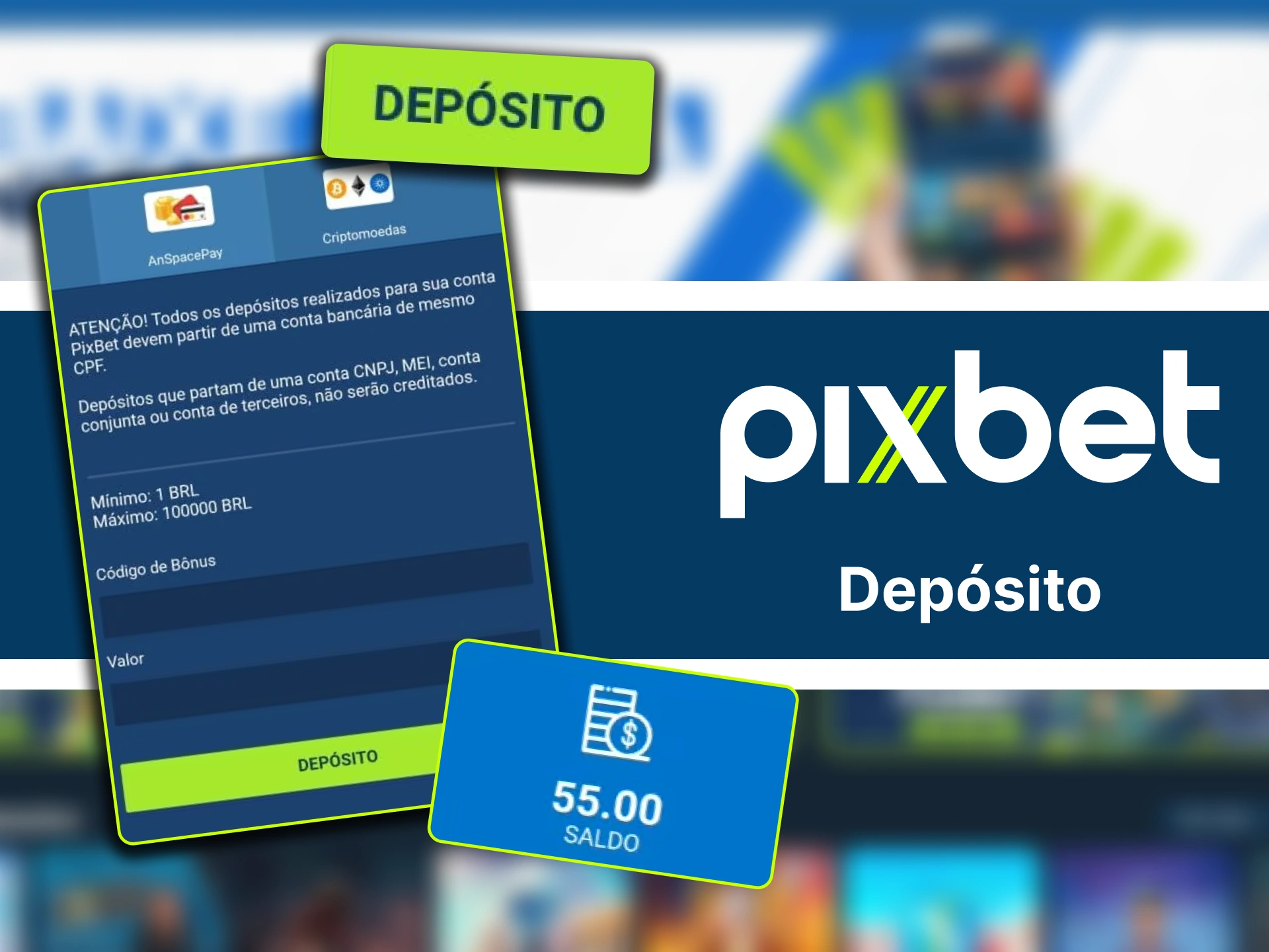 Realize depósitos instantâneos via AnSpacePay ou criptomoedas para começar a jogar na Pixbet.