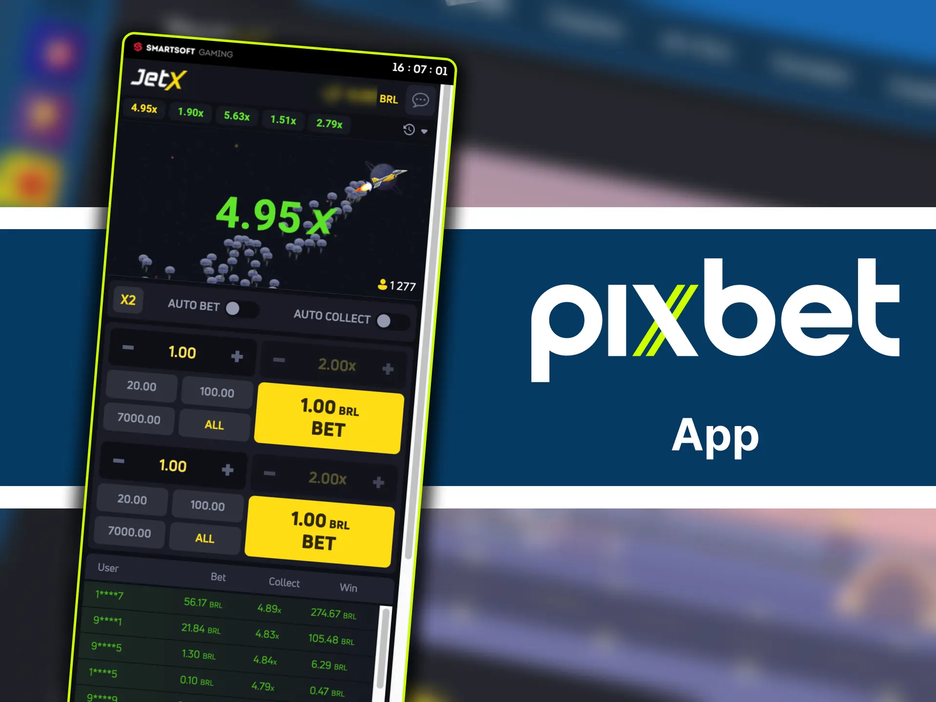 Use Pixbet App para apostar no JetX de qualquer dispositivo.