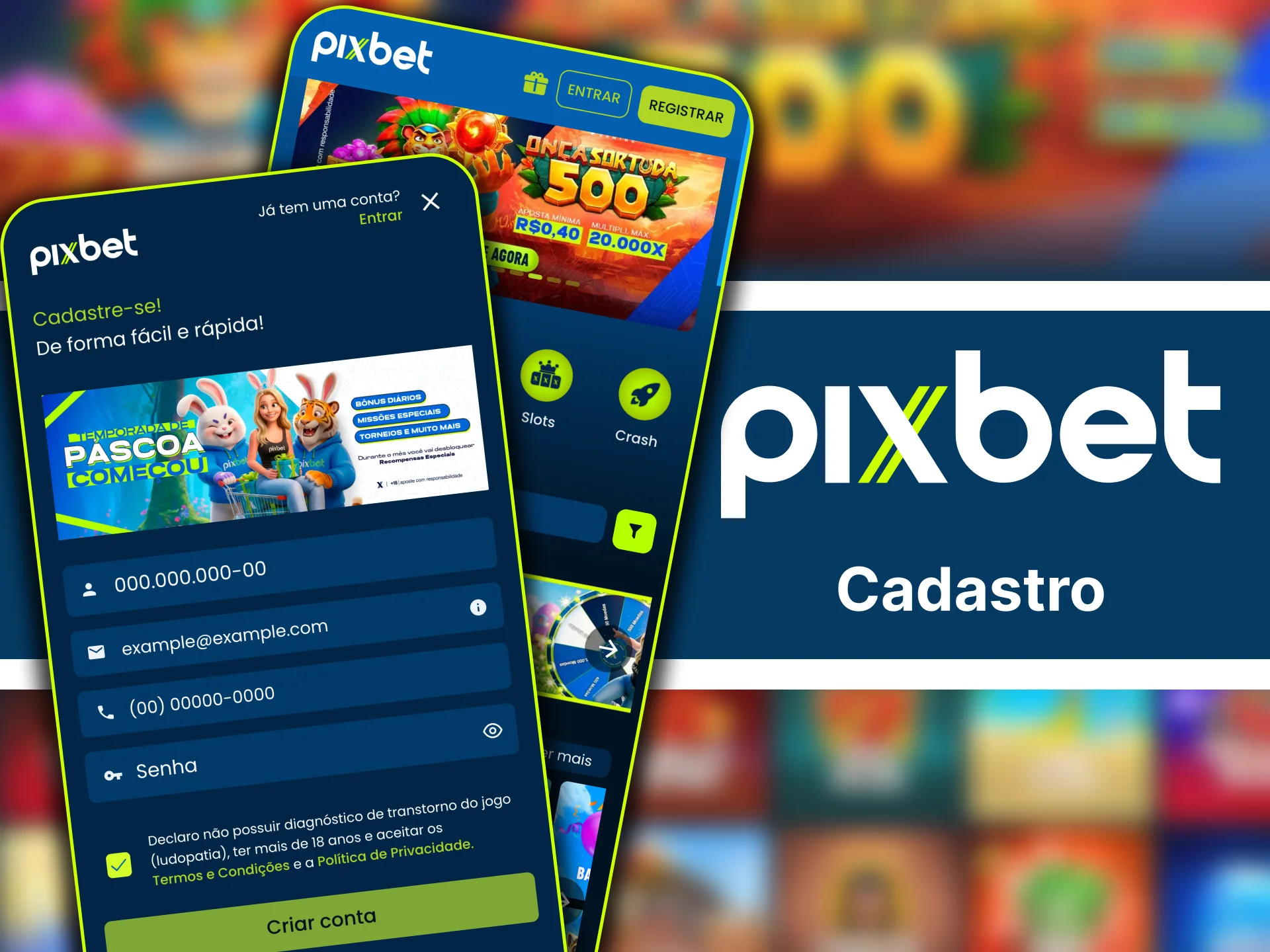 Pixbet crie sua conta no celular e aproveite processo rápido e intuitivo.